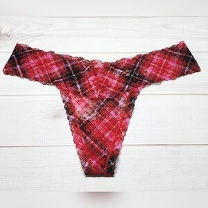 Victoria's Secret Red Plaid Lace Thong Panty Medium - New Without Tags